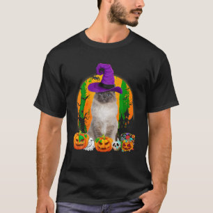 Grappige Birman Kat Halloween Heksenpompoen T-shirt