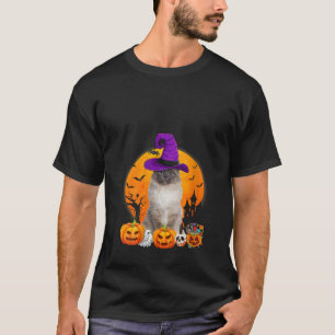 Grappige Birman Kat Halloween Heksenpompoen V-hals T-shirt