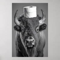 Grappige Bizon Badkamer Kunstprint, Toiletpapierro