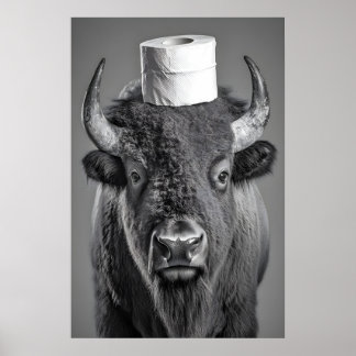Grappige Bizon Badkamer Kunstprint, Toiletpapierro Poster