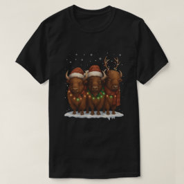 Grappige Bizon Kerst Trio – Kerstman Hoed Vakantie T-shirt