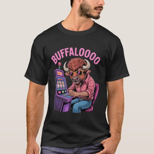 Grappige Bizon Slot Machine Speler Retro Buffalooo T-shirt (Voorkant)