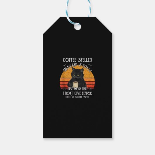 Grappige Black Cat koffie gespeld achterstevoren i Cadeaulabel (Voorkant)