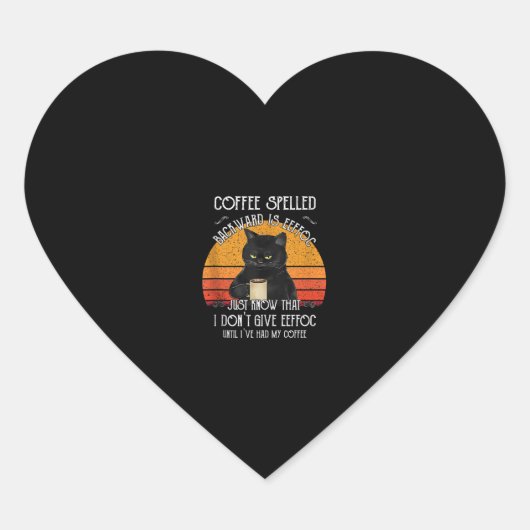 Grappige Black Cat koffie gespeld achterstevoren i Hart Sticker (Voorkant)