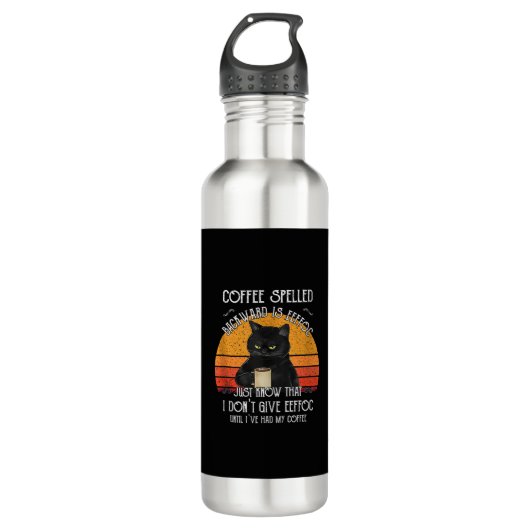 Grappige Black Cat koffie gespeld achterstevoren i Waterfles (Voorkant)