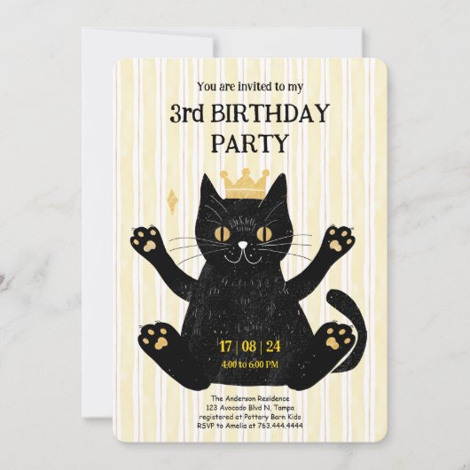 Grappige Black Cat verjaardagsfeestje uitnodiging (Voorkant)