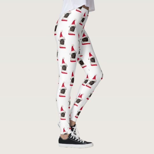 Grappige Black Pug Santa Hat Kerstmis Leggings (Rechts)