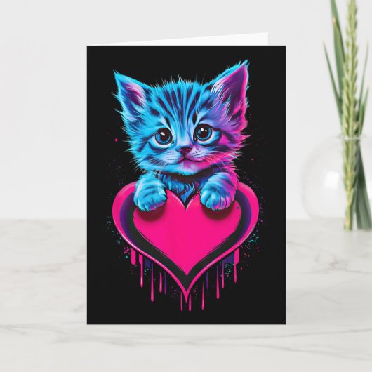 Grappige Blacklight Glitch Kunst Cute Kat Kitten V Kaart (Voorkant)
