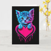 Grappige Blacklight Glitch Kunst Cute Kat Kitten V Kaart (Gele Bloem)