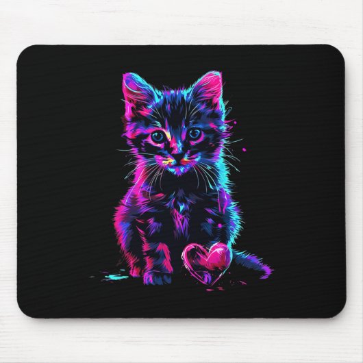 Grappige Blacklight Glitch Kunst Cute Kat Kitten V Muismat (Voorkant)