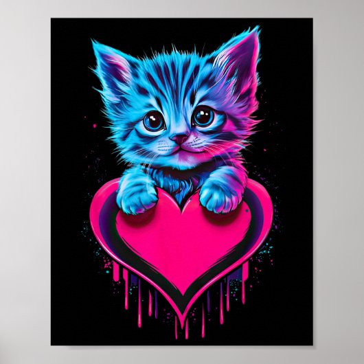 Grappige Blacklight Glitch Kunst Cute Kat Kitten V Poster (Voorkant)