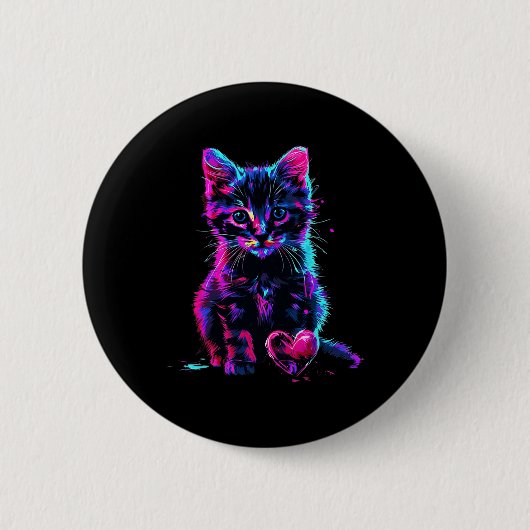 Grappige Blacklight Glitch Kunst Cute Kat Kitten V Ronde Button 5,7 Cm (Voorkant)