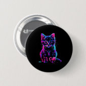 Grappige Blacklight Glitch Kunst Cute Kat Kitten V Ronde Button 5,7 Cm (Voorkant /achterkant)
