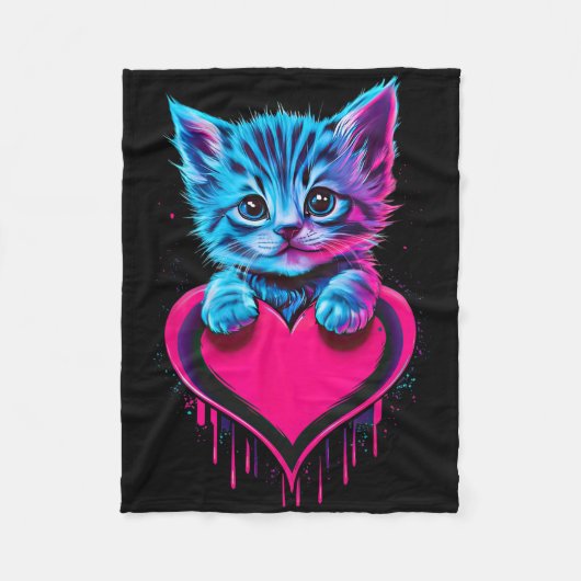 Grappige Blacklight Glitch Kunst Cute Kat Kittens  Fleece Deken (Voorkant)