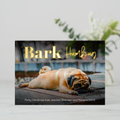 Grappige blaffende Humbug-hond aangepaste foto Folie Feestdagenkaart (Staand Voorkant)