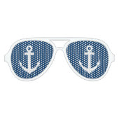Grappige blauw-witte nautische anker partij tinten aviator zonnebril (Voorkant)