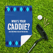 Grappige Blauwe Argyle Wie is jouw Caddie? ... Golfhanddoek