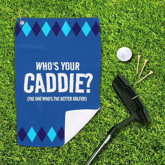 Grappige Blauwe Argyle Wie is jouw Caddie? ... Golfhanddoek