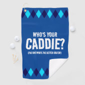 Grappige Blauwe Argyle Wie is jouw Caddie? ... Golfhanddoek (Insitu)