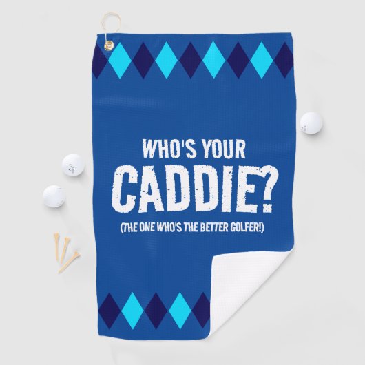 Grappige Blauwe Argyle Wie is jouw Caddie? ... Golfhanddoek (Insitu)
