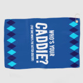 Grappige Blauwe Argyle Wie is jouw Caddie? ... Golfhanddoek (Horizontaal)