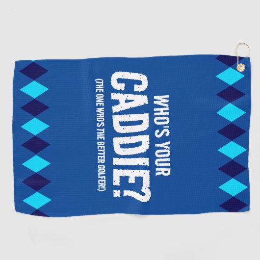 Grappige Blauwe Argyle Wie is jouw Caddie? ... Golfhanddoek (Horizontaal)