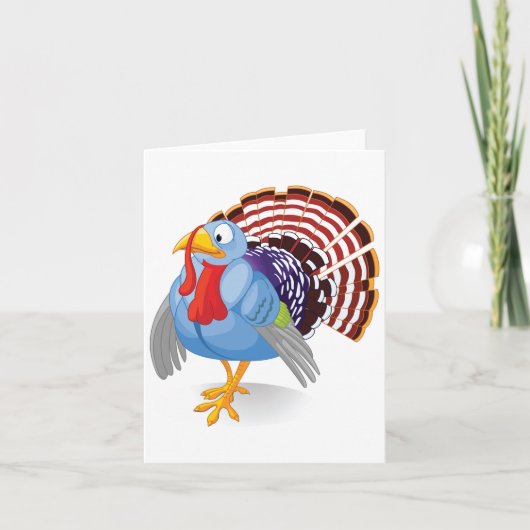 Grappige blauwe cartoenkalkoen met patriottische v kaart (Voorkant)