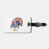 Grappige Blauwe Cartoon Turkije met Patriottische  Bagagelabel (Achterkant horizontaal)