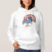Grappige Blauwe Cartoon Turkije met Patriottische  Hoodie (Voorkant)