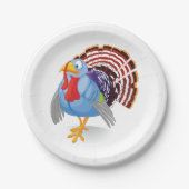 Grappige Blauwe Cartoon Turkije met Patriottische  Papieren Bordje (Voorkant)