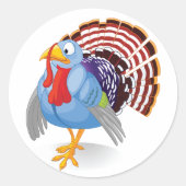 Grappige Blauwe Cartoon Turkije met Patriottische  Ronde Sticker (Voorkant)