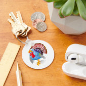 Grappige Blauwe Cartoon Turkije met Patriottische  Sleutelhanger