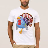 Grappige Blauwe Cartoon Turkije met Patriottische T-shirt (Voorkant)