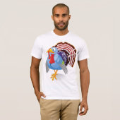 Grappige Blauwe Cartoon Turkije met Patriottische T-shirt (Voorkant volledig)