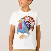 Grappige Blauwe Cartoon Turkije met Patriottische  T-shirt (Voorkant)