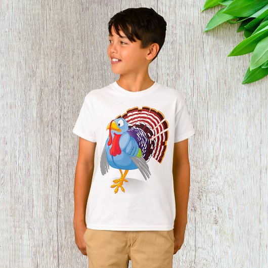 Grappige Blauwe Cartoon Turkije met Patriottische  T-shirt