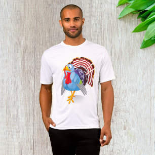 Grappige Blauwe Cartoon Turkije met Patriottische T-shirt