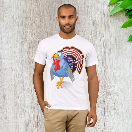 Grappige Blauwe Cartoon Turkije met Patriottische T-shirt