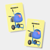 Grappige blauwe cementmixer cartoonillustratie badge (Voor- en achterkant)