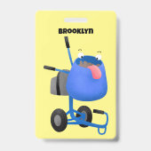 Grappige blauwe cementmixer cartoonillustratie badge (Achterkant)