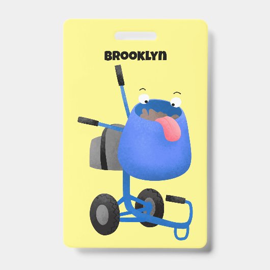 Grappige blauwe cementmixer cartoonillustratie badge (Voorzijde)