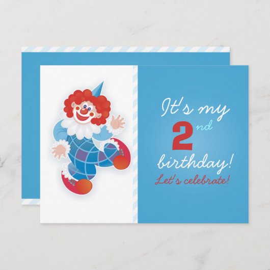 Grappige blauwe clown verjaardag uitnodiging (Voorkant / Achterkant)