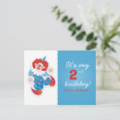 Grappige blauwe clown verjaardag uitnodiging (Staand voorkant)