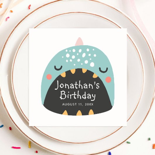 Grappige blauwe dinosaurus. Kinder dino monster ve Servet