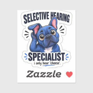 Grappige Blauwe Franse Cartoon met Selectief Gehoo Sticker