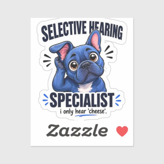 Grappige Blauwe Franse Cartoon met Selectief Gehoo Sticker (Vel)