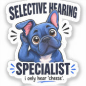 Grappige Blauwe Franse Cartoon met Selectief Gehoo Sticker (Voorkant)