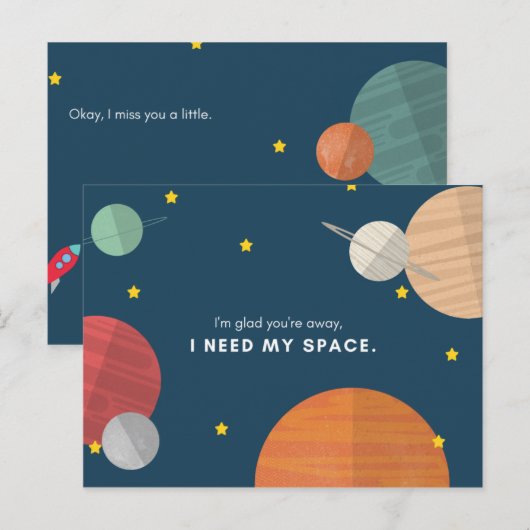 Grappige Blauwe Geïllustreerde Planeten Briefkaart (Voorkant / Achterkant)