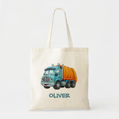 Grappige Blauwe Gele Kipt vrachtwagen Tote Bag (Voorkant)