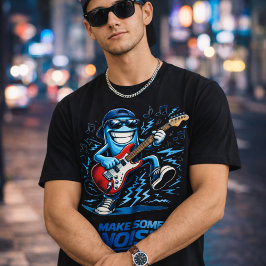 Grappige Blauwe Gitarist Karakter Muziek T-shirt